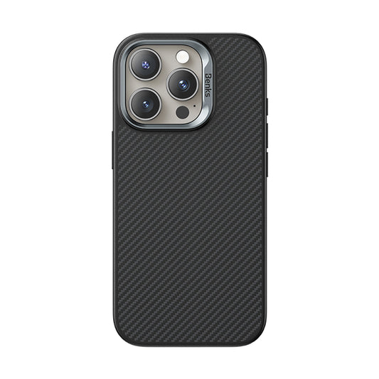 Apple iPhone 16 Pro Kılıf Karbon Fiber M-safe Şarj Özellikli Kamerra Kontrol Butonlu Benks Hybrid ArmorPro 600D Kevlar Kapak