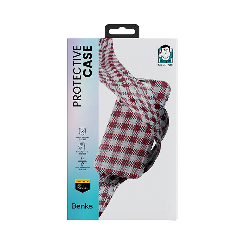 Apple iPhone 16 Pro Kılıf M-safe Şarj Özellikli Ekose Tasarımlı Benks ArmorVichy Kevlar Kapak Siyah