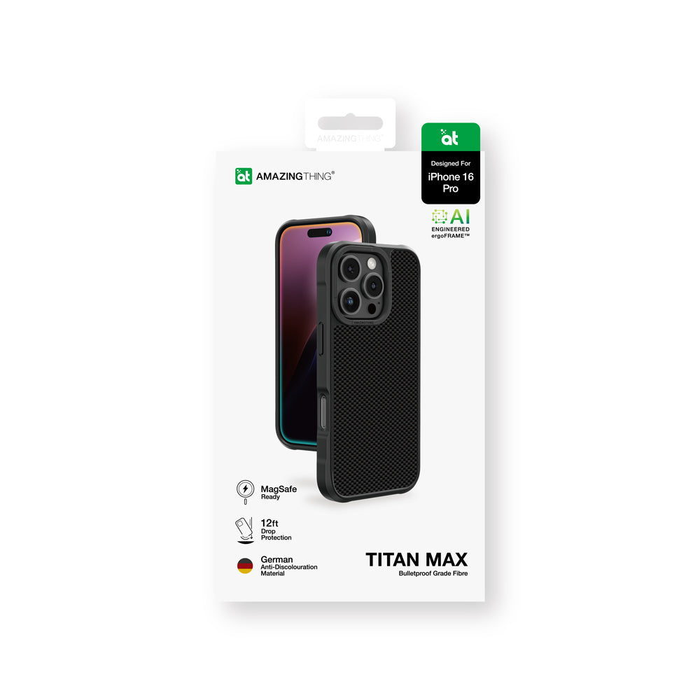 iPhone 16 Pro Kılıf Magsafe Şarj Özellikli 1500D Aramid Fiber Amazingthing Titan Max Serisi Kılıf Siyah