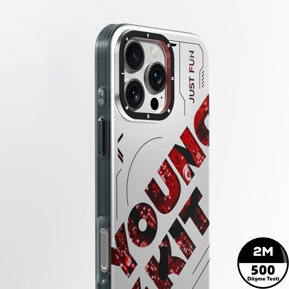 iPhone 16 Pro Kılıf Magsafe Şarj Özellikli Airbagli Çift Katmanlı Youngkit Future Serisi Kılıf Mavi