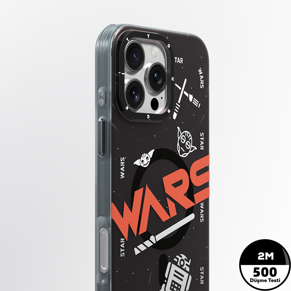 iPhone 16 Pro Kılıf Magsafe Şarj Özellikli Airbagli Hologram Tasarımlı Youngkit Interstellar Serisi Kılıf Siyah-Turuncu