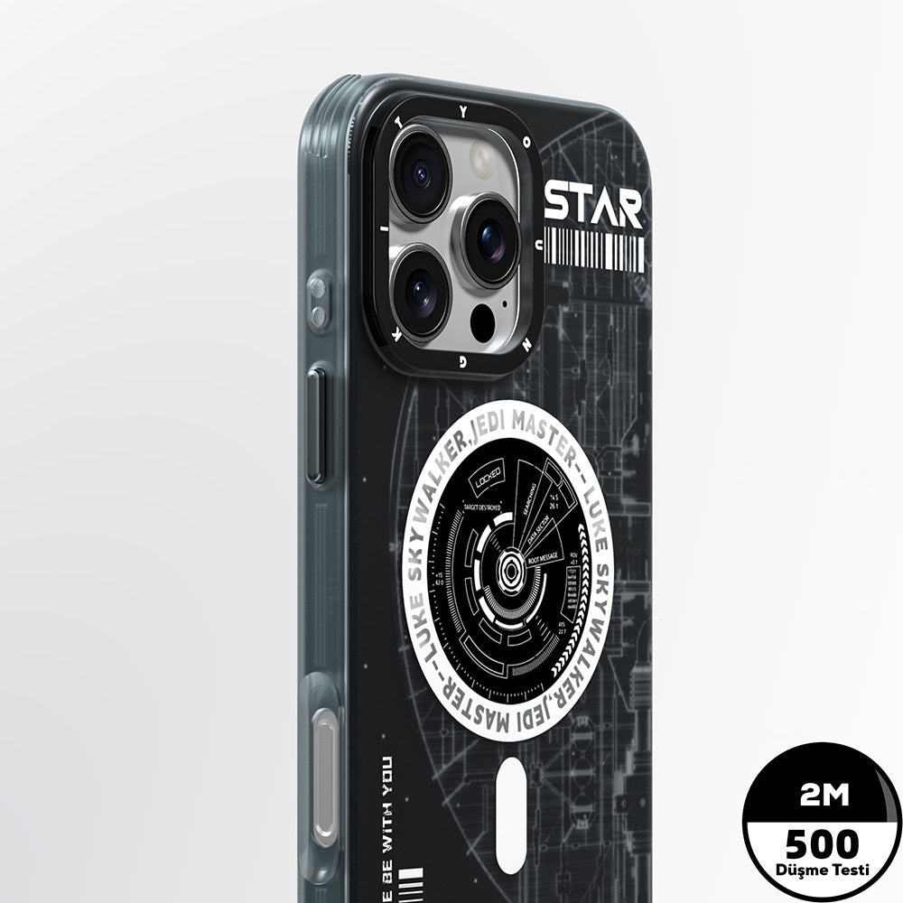 iPhone 16 Pro Kılıf Magsafe Şarj Özellikli Airbagli Hologram Tasarımlı Youngkit Interstellar Serisi Kılıf Füme