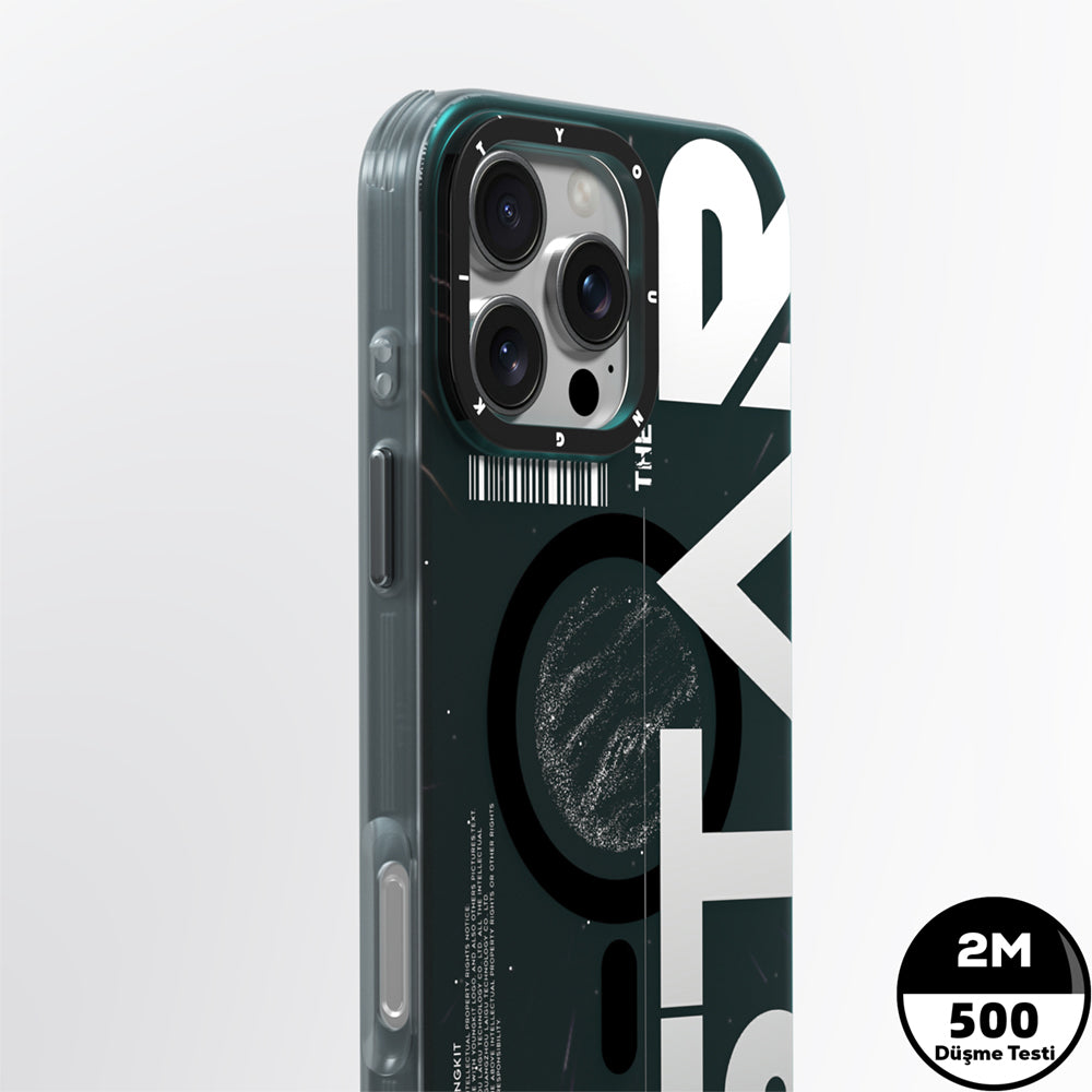 iPhone 16 Pro Kılıf Magsafe Şarj Özellikli Airbagli Hologram Tasarımlı Youngkit Interstellar Serisi Kılıf Füme