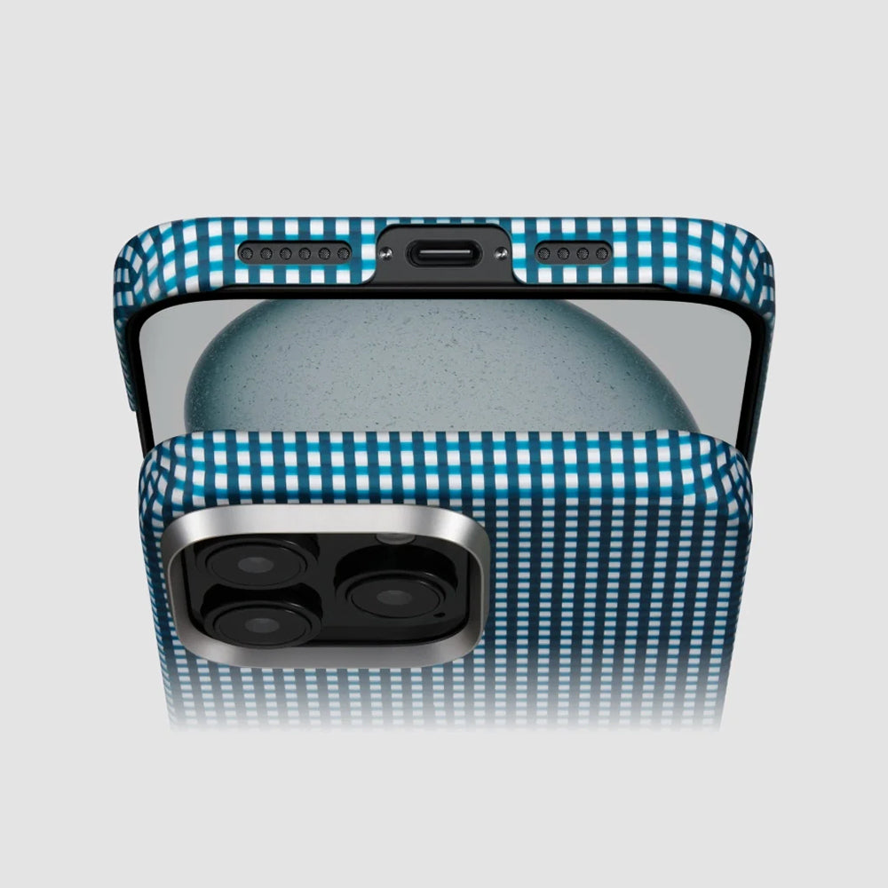 iPhone 16 Pro Kılıf Magsafe Şarj Özellikli Aramid Fiber Pitaka Ultra-Slim Classic Serisi Ocean Blue Kılıf Mavi