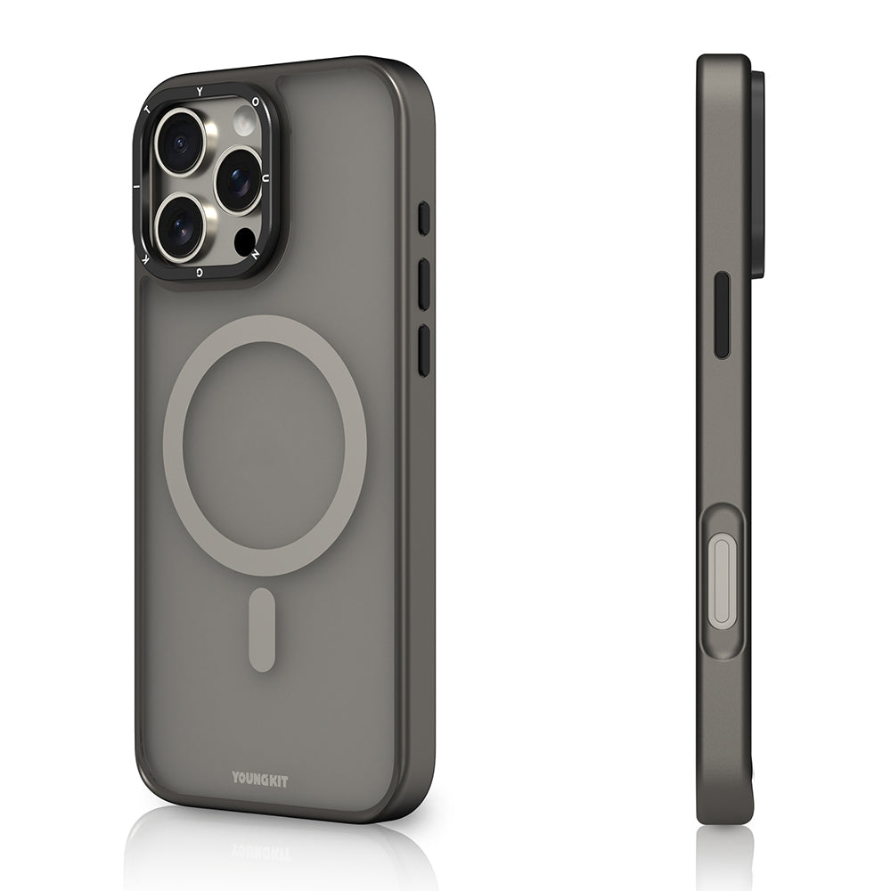 Apple iPhone 16 Pro Kılıf M-safe Şarj Özellikli Cam Arka Yüzey TPU Youngkit Gemstone Serisi Kapak Gold