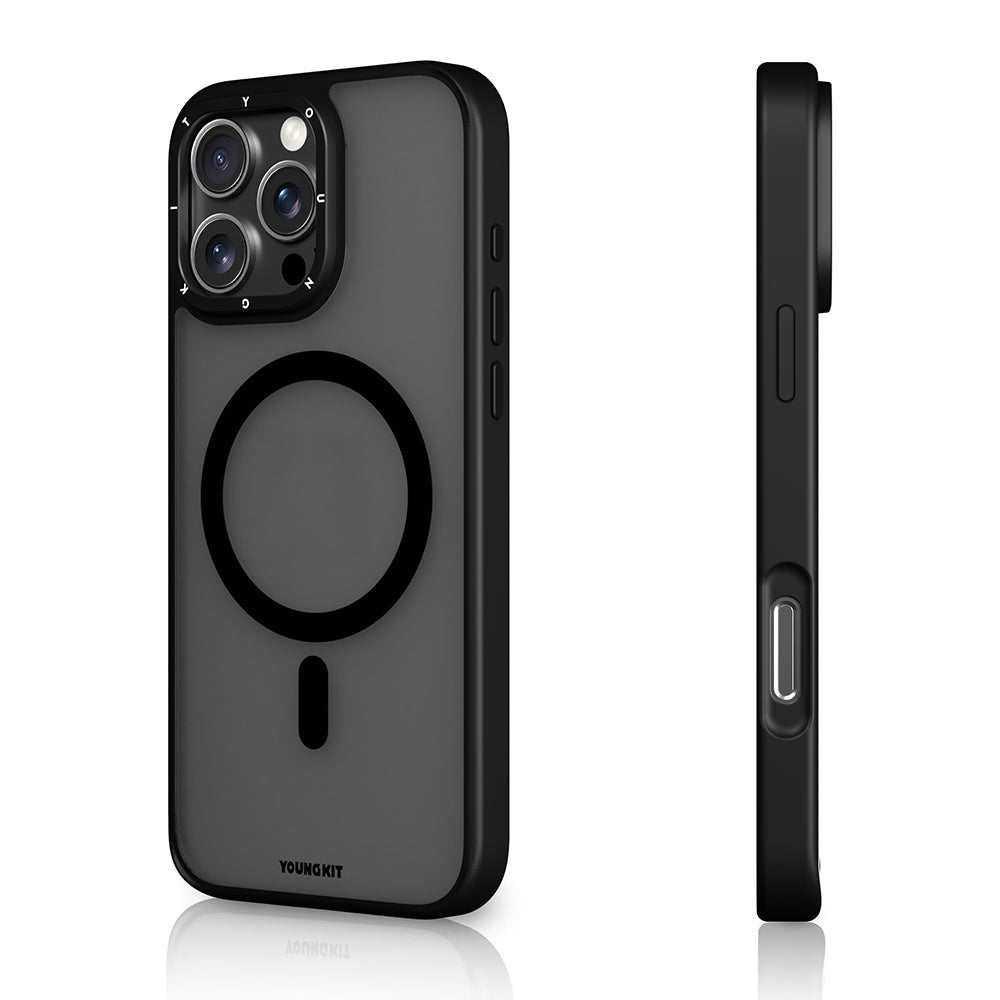 Apple iPhone 16 Pro Kılıf M-safe Şarj Özellikli Cam Arka Yüzey TPU Youngkit Gemstone Serisi Kapak Şeffaf