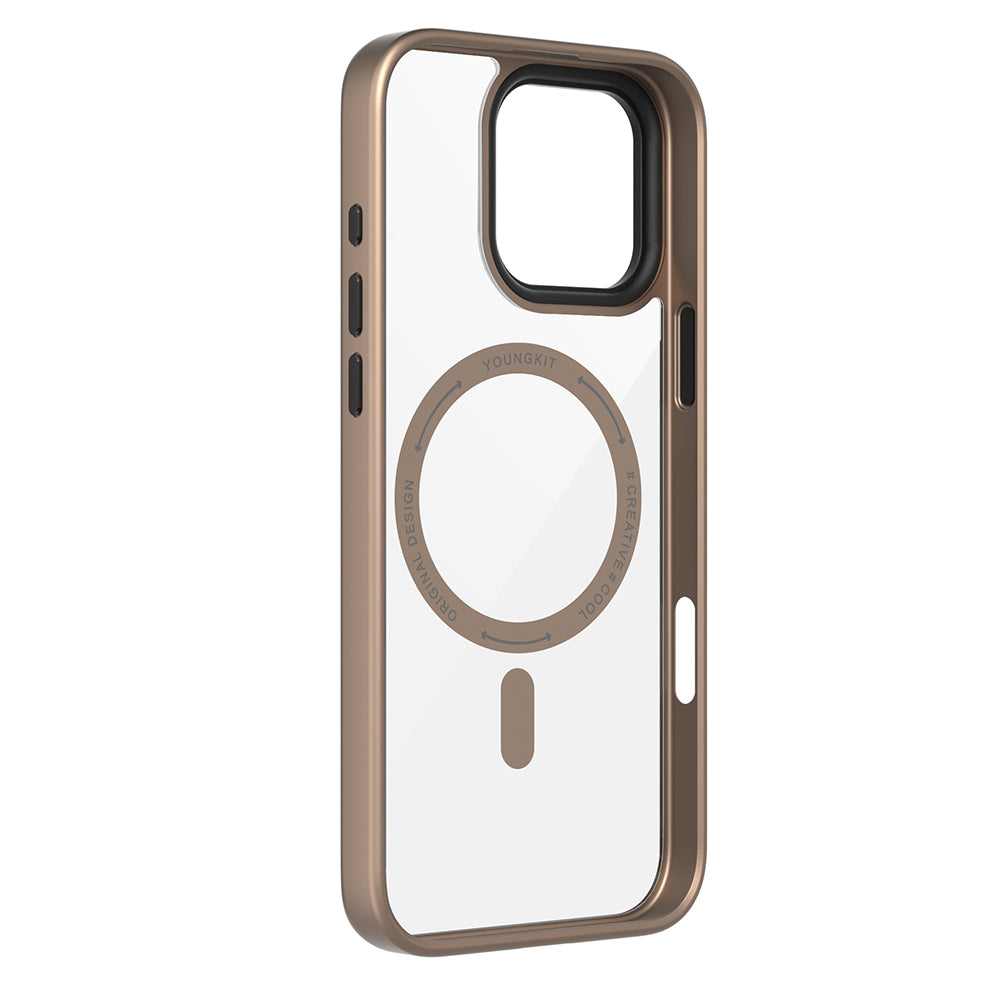 Apple iPhone 16 Pro Kılıf M-safe Şarj Özellikli Cam Arka Yüzey TPU Youngkit Gemstone Serisi Kapak Gri