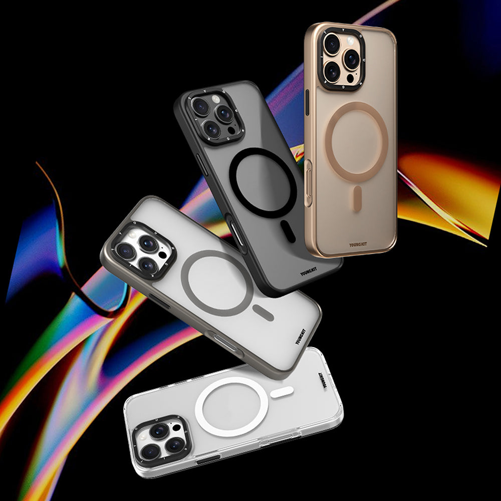 Apple iPhone 16 Pro Kılıf M-safe Şarj Özellikli Cam Arka Yüzey TPU Youngkit Gemstone Serisi Kapak Siyah