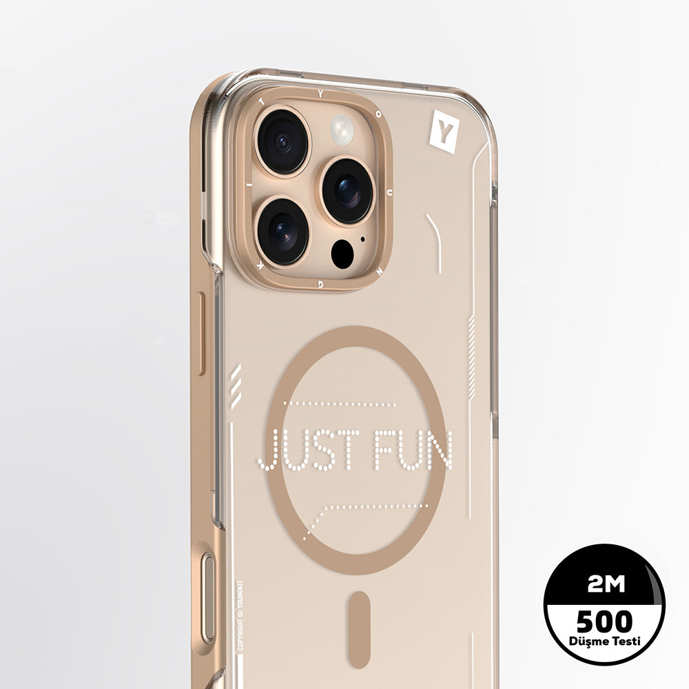iPhone 16 Pro Kılıf Magsafe Şarj Özellikli Çıkarılabilir Arka Yüzeyli Youngkit Mecha Kılıf Gold