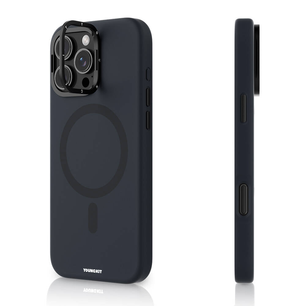 iPhone 16 Pro Kılıf Magsafe Şarj Özellikli Kamera Standlı Youngkit Bitty Cream Kılıf Siyah
