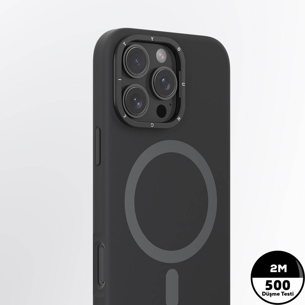 iPhone 16 Pro Kılıf Magsafe Şarj Özellikli Kamera Standlı Youngkit Bitty Cream Kılıf Siyah