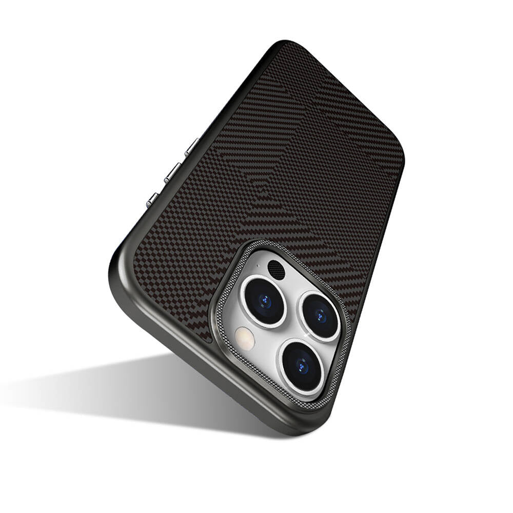 iPhone 16 Pro Kılıf Magsafe Şarj Özellikli Karbon Fiber Desenli Mutural Montage Kılıf Siyah