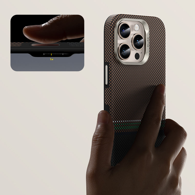 Apple iPhone 16 Pro Kılıf M-safe Şarj Özellikli Karbon Fiber Tasarımlı Benks Prestige ArmorPro Kevlar Kapak Gold