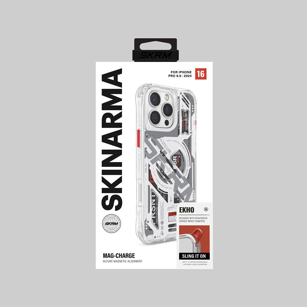 iPhone 16 Pro Kılıf Magsafe Şarj Özellikli Katmanlı Makine Temalı SkinArma Ekho Kılıf Şeffaf