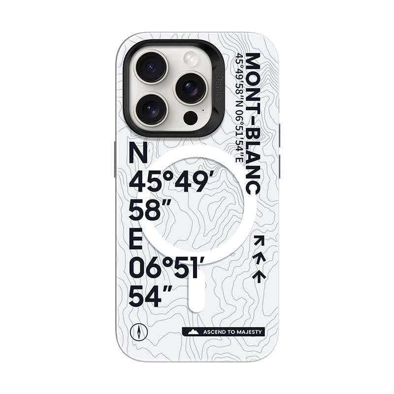 iPhone 16 Pro Kılıf Magsafe Şarj Özellikli Koordinat Yazı Desenli Benks Summit Serisi Kılıf Beyaz