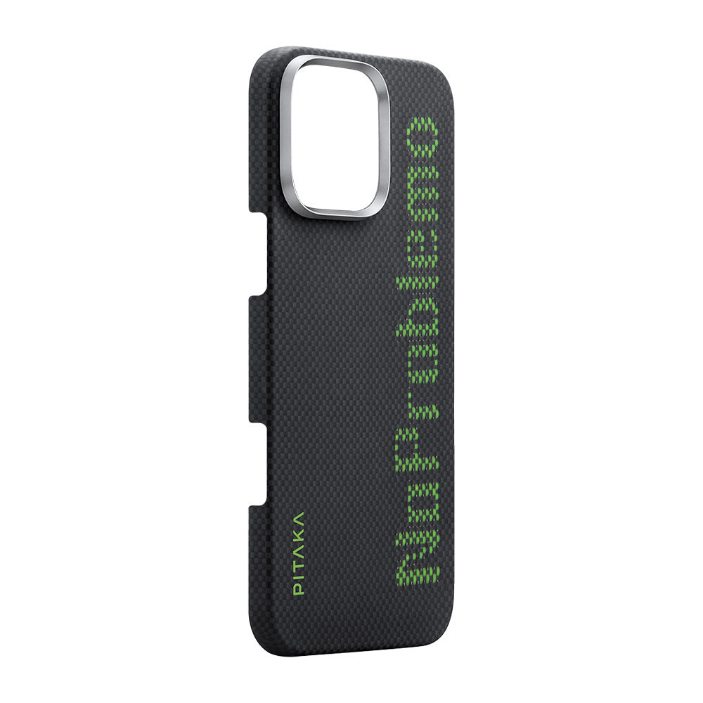 iPhone 16 Pro Kılıf Magsafe Şarj Özellikli Lumintex Teknolojili Fosforlu Aramid Fiber Pitaka Tactile Woven Aries Serisi NoProblemo Kılıf Siyah