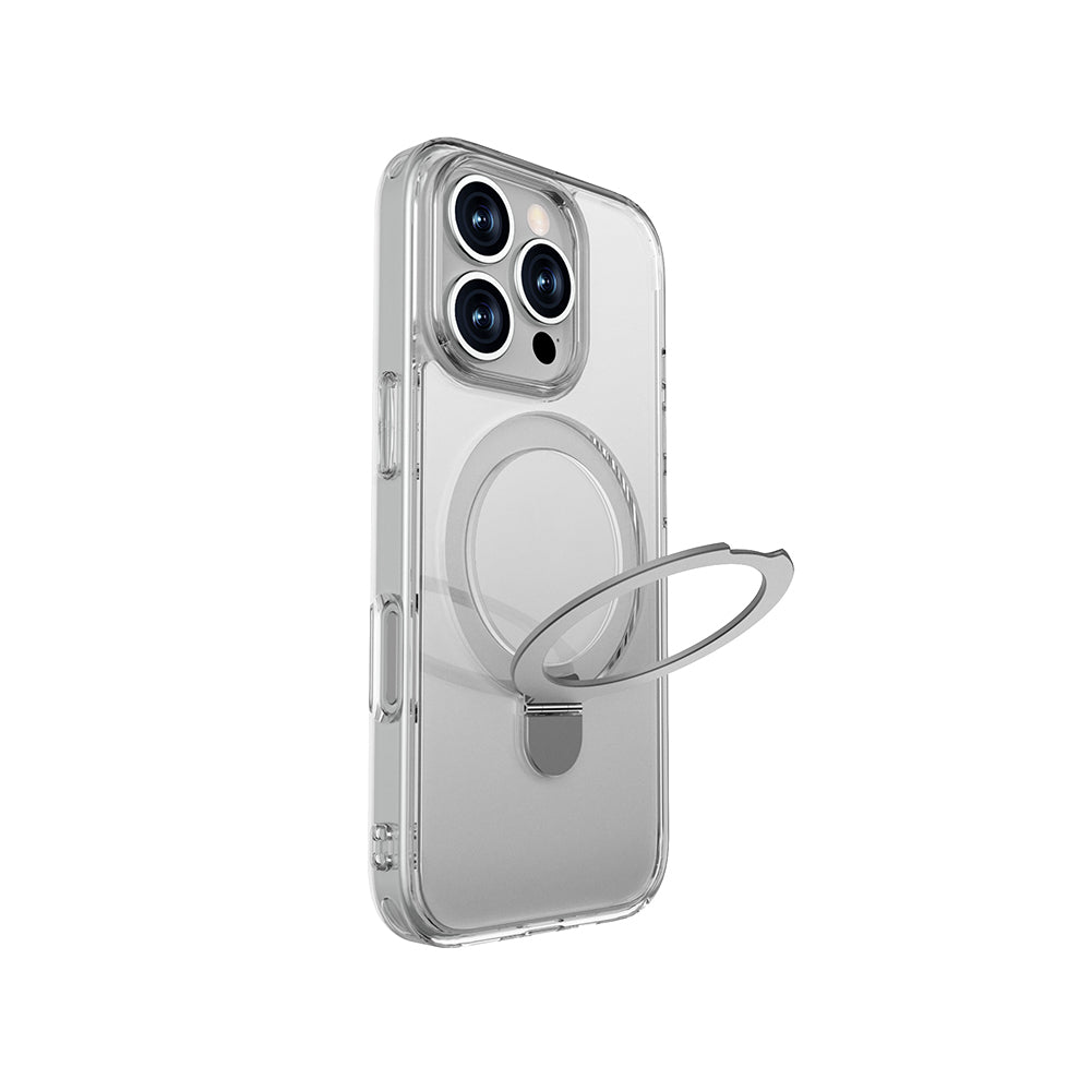 Apple iPhone 16 Pro Kılıf M-safe Şarj Özellikli Raptic Air Stand Serisi Buzlu Transparan Tasarımlı Standlı Kapak