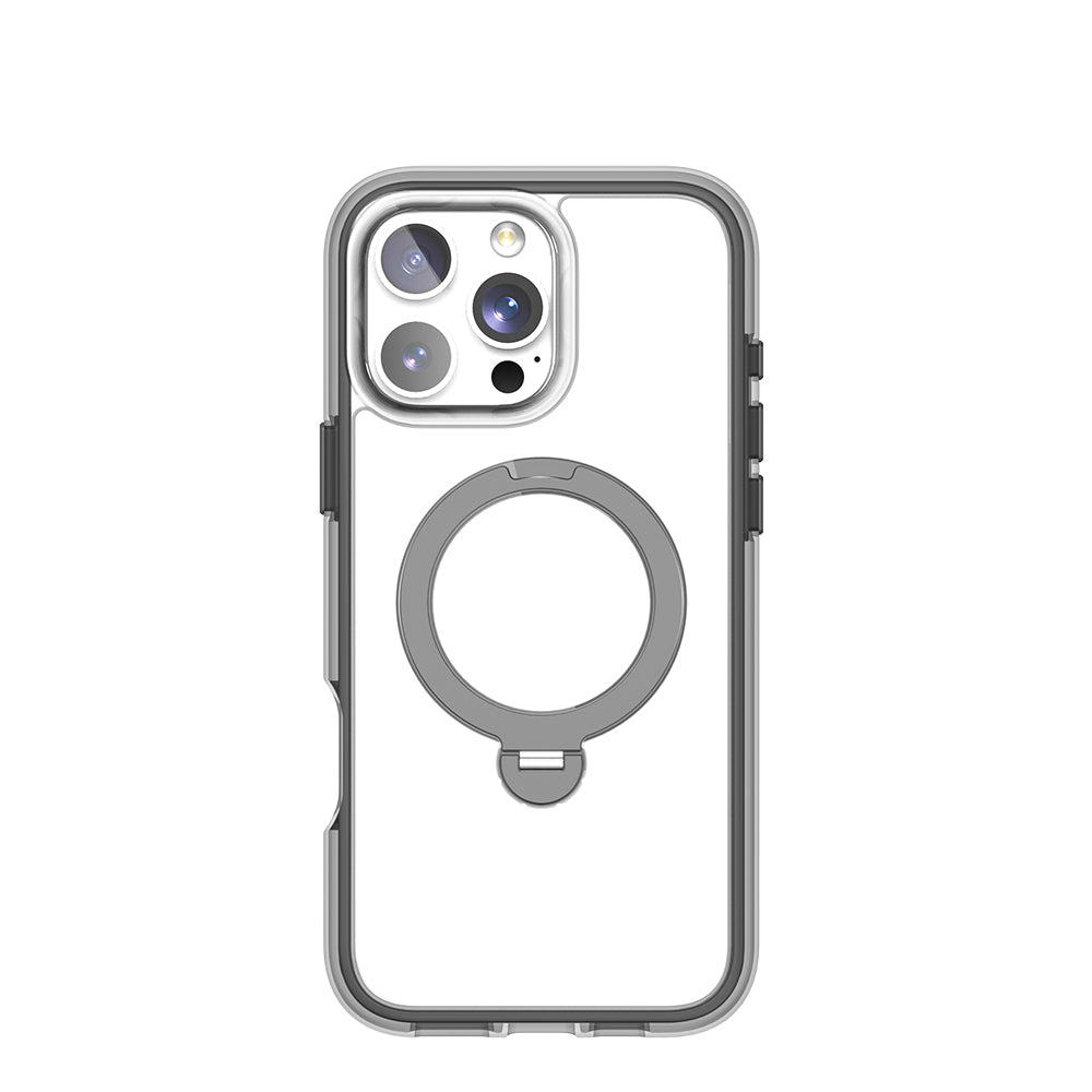 Apple iPhone 16 Pro Kılıf M-safe Şarj Özellikli Raptic AirJoy Serisi 360 Derece Dönebilen Standlı Kapak Siyah-Gri