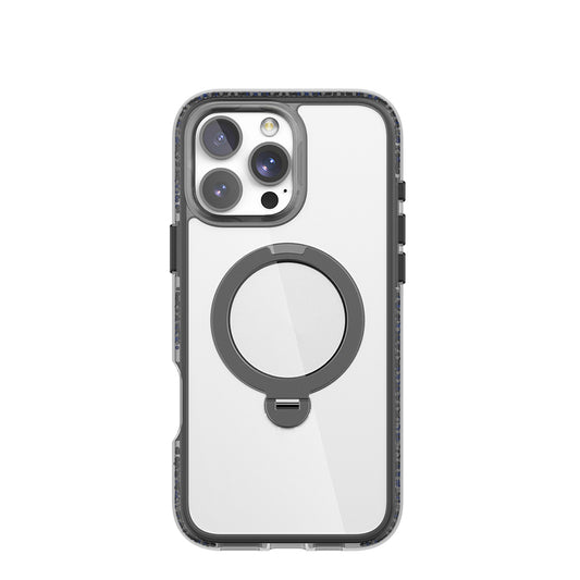 Apple iPhone 16 Pro Kılıf M-safe Şarj Özellikli Raptic AirJoy Serisi Boncuk Tasarımlı 360 Derece Dönebilen Standlı Kapak Siyah-Gri