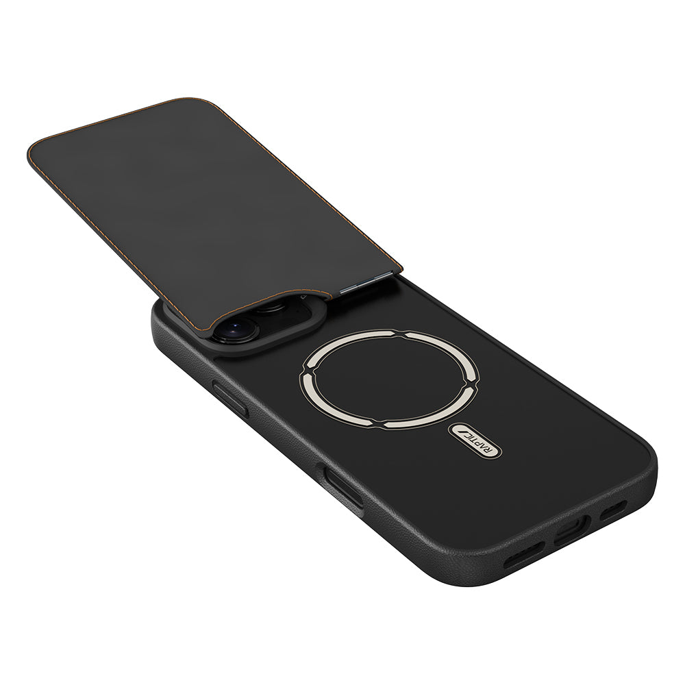 Apple iPhone 16 Pro Kılıf M-safe Şarj Özellikli Raptic Slim Wallet Serisi Deri Görünümlü Kartlıklı Standlı Kapak Siyah