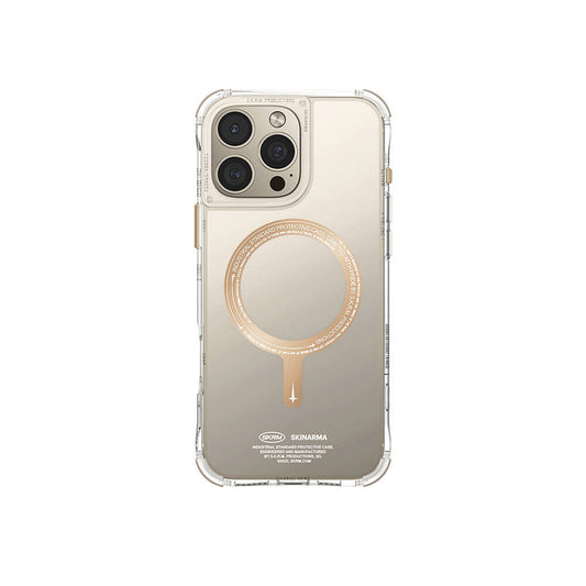 iPhone 16 Pro Kılıf Magsafe Şarj Özellikli Şeffaf Airbag Tasarımlı Skinarma Saido Prime Kılıf Gold
