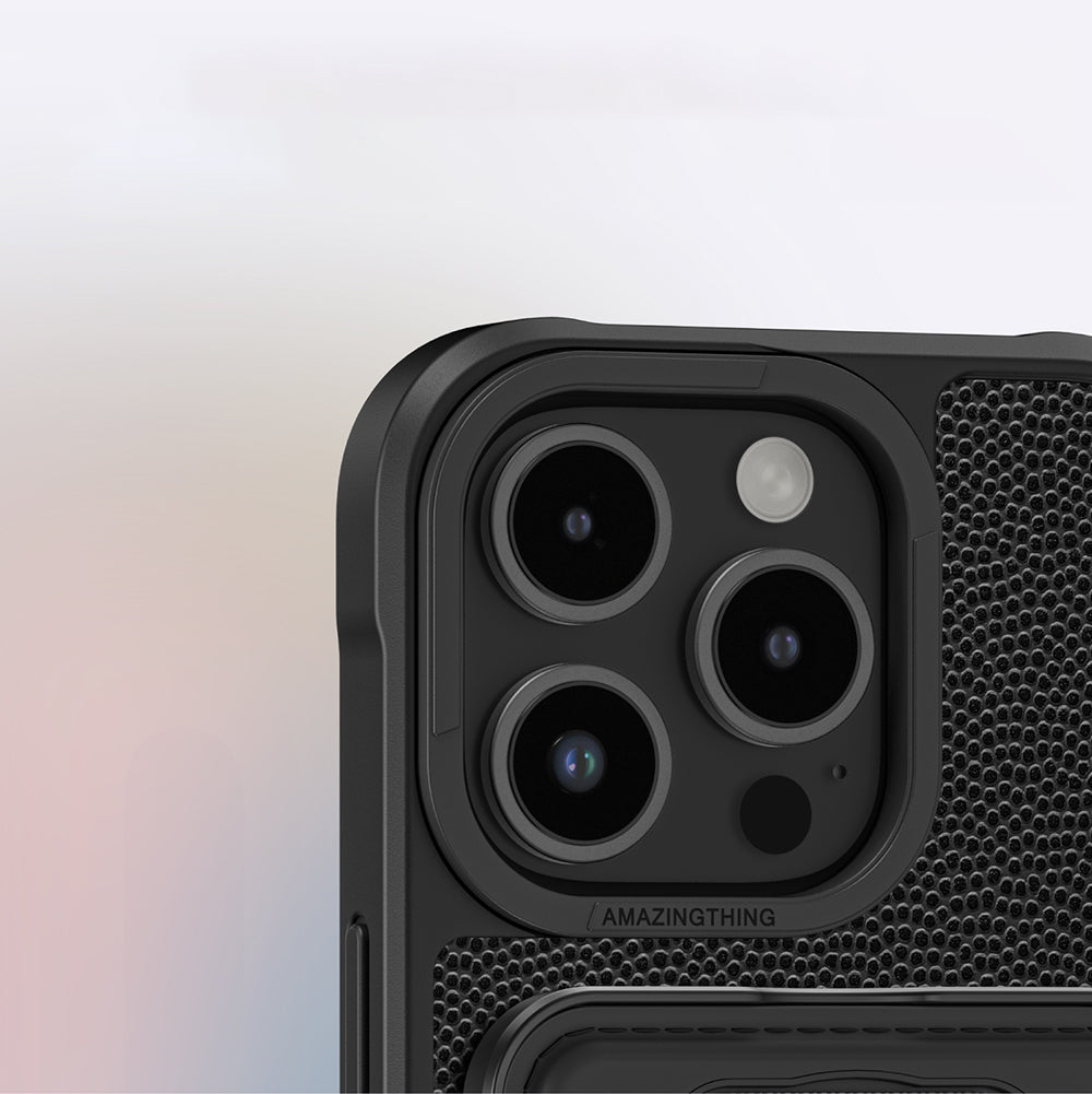 iPhone 16 Pro Kılıf Magsafe Şarj Özellikli Standlı Kartlıklı Set Amazingthing Glamour Luxe Serisi Kılıf Siyah