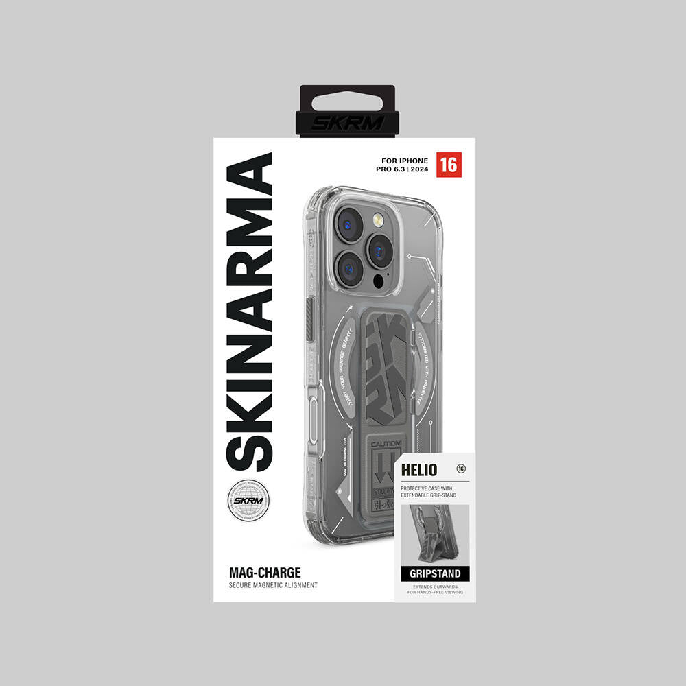 iPhone 16 Pro Kılıf Magsafe Şarj Özellikli Teknoloji Desenli Standlı Skinarma Helio Kılıf Siyah