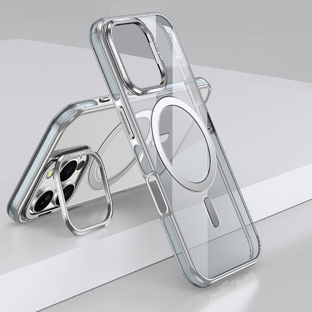 iPhone 16 Pro Kılıf Magsafe Şarj Özellikli Wlons Standlı Efsane Kılıf Gri