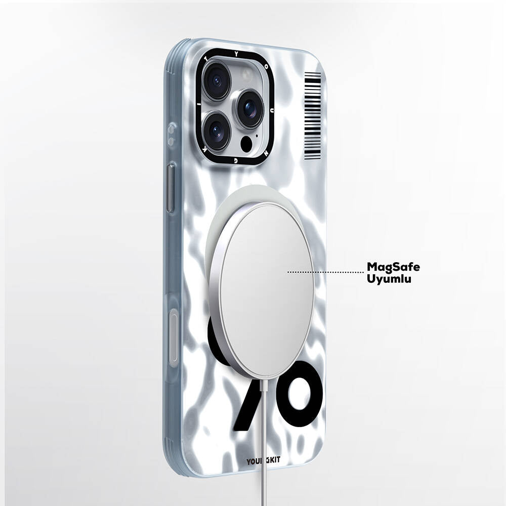 iPhone 16 Pro Kılıf Magsafe Şarj Özellikli Youngkit Mathematical Serisi Kılıf Gümüş