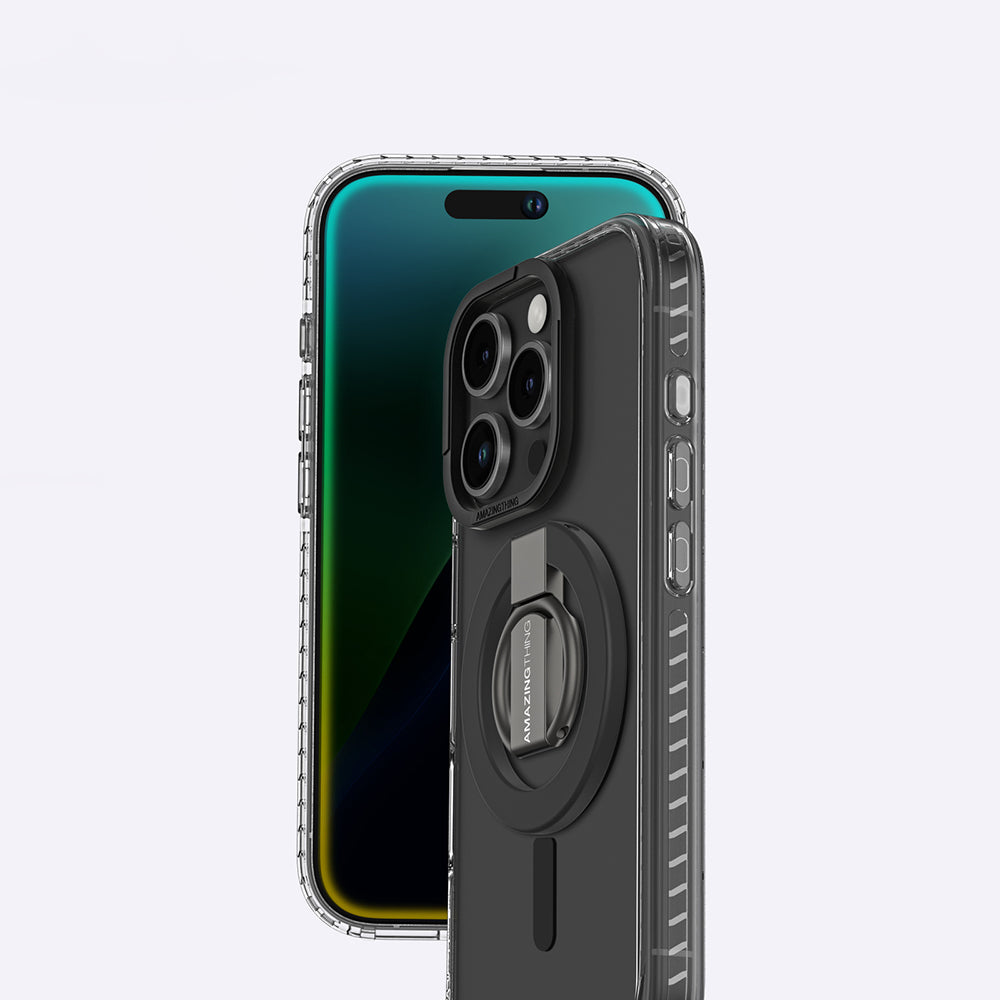 iPhone 16 Pro Kılıf Magsafe Şarj Özellikli Yüzük Standlı Amazingthing Titan Pro Serisi Kılıf Siyah