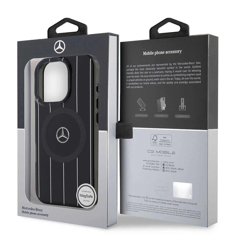 iPhone 16 Pro Kılıf Mercedes Benz Orjinal Lisanslı Magsafe Şarj Özellikli Çift Katmanlı Paralel Çizgi Desenli Kılıf Siyah