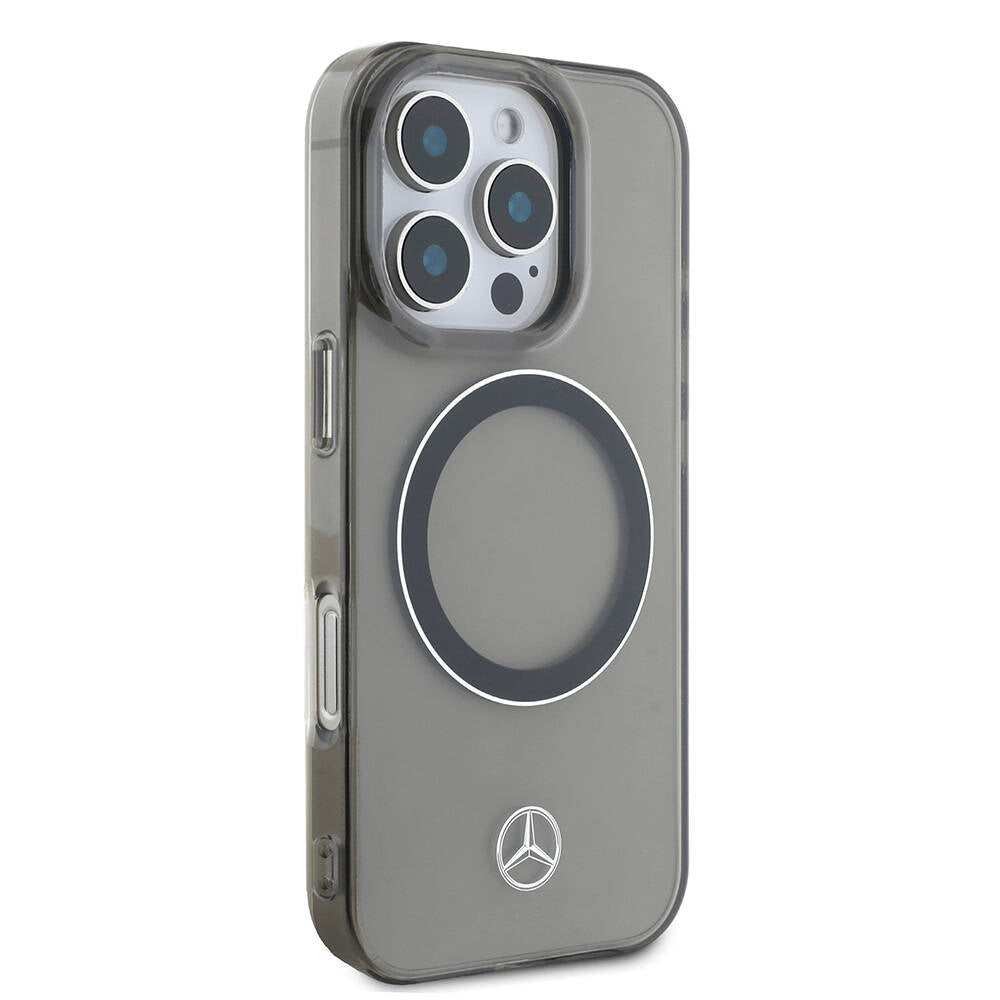 iPhone 16 Pro Kılıf Mercedes Benz Orjinal Lisanslı Magsafe Şarj Özellikli Saydam Yüzey Silver Ring Kılıf Siyah