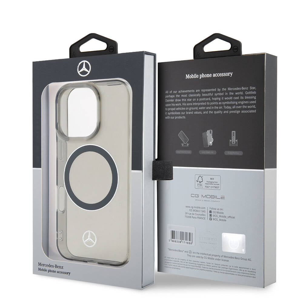iPhone 16 Pro Kılıf Mercedes Benz Orjinal Lisanslı Magsafe Şarj Özellikli Saydam Yüzey Silver Ring Kılıf Siyah