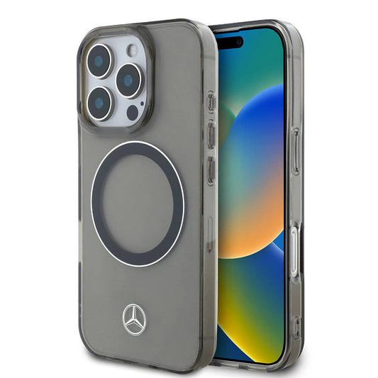 iPhone 16 Pro Kılıf Mercedes Benz Orjinal Lisanslı Magsafe Şarj Özellikli Saydam Yüzey Silver Ring Kılıf Siyah