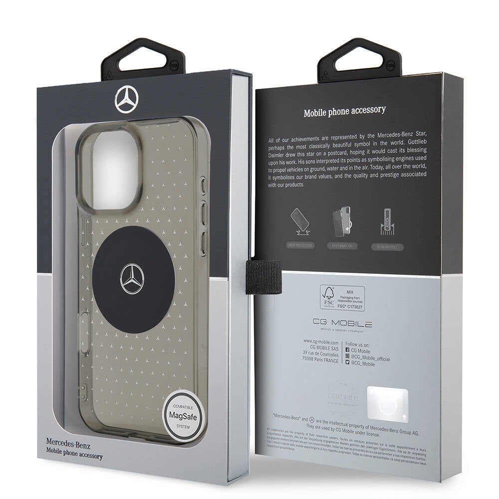 iPhone 16 Pro Kılıf Mercedes Benz Orjinal Lisanslı Magsafe Şarj Özellikli Yıldız Desenli Transparan Kılıf Siyah