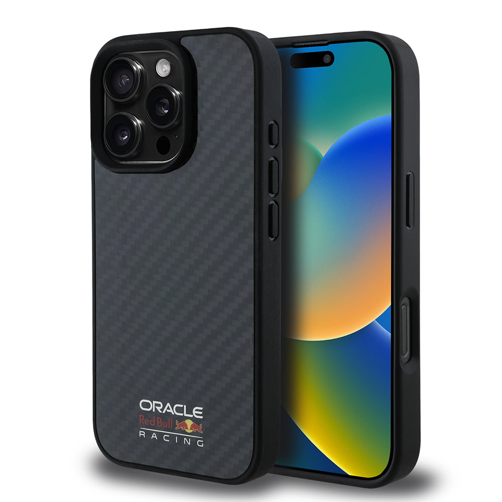 Apple iPhone 16 Pro Kılıf Redbull Orjinal Lisanslı M-safe Şarj Özellikli Karbon Fiber Tasarımlı Parlayan Logolu Kapak Siyah