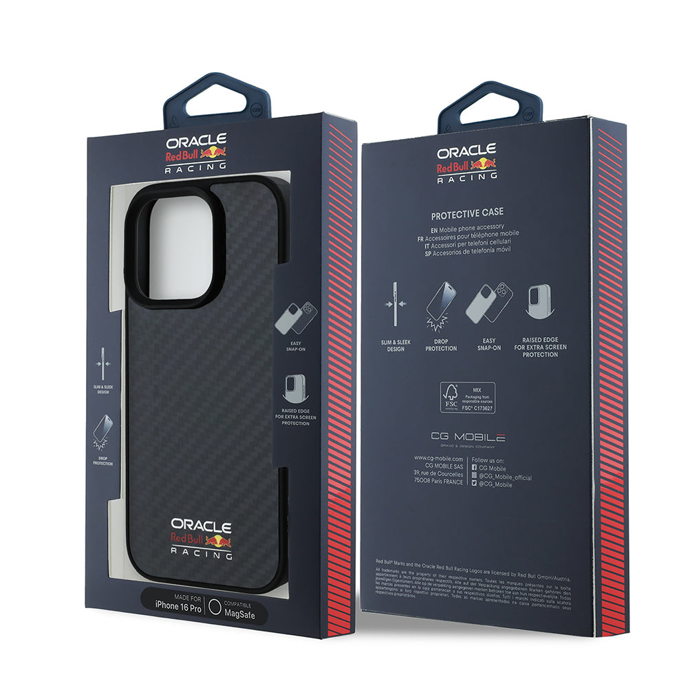 Apple iPhone 16 Pro Kılıf Redbull Orjinal Lisanslı M-safe Şarj Özellikli Karbon Fiber Tasarımlı Parlayan Logolu Kapak Siyah
