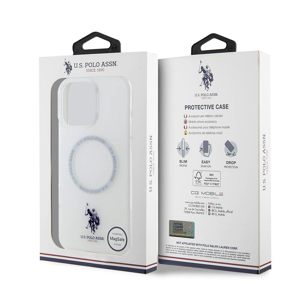 iPhone 16 Pro Kılıf U.S. Polo Assn. Orjinal Lisanslı Magsafe Şarj Özellikli IML Double Horse Logolu Ring Kılıf Beyaz