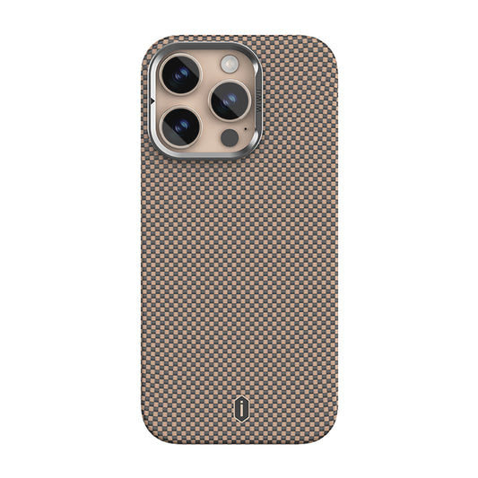 Apple iPhone 16 Pro Kılıf Wiwu DCC-208 M-safe Şarj Özellikli Kamera Standlı Aramid Fiber Tasarım Kevlar Kapak Gold