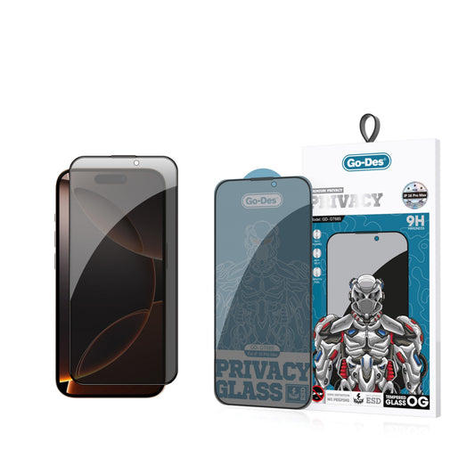 iPhone 16 Pro Max Go Des 9D Full Cover Privacy Temperli Cam Ekran Koruyucu Siyah