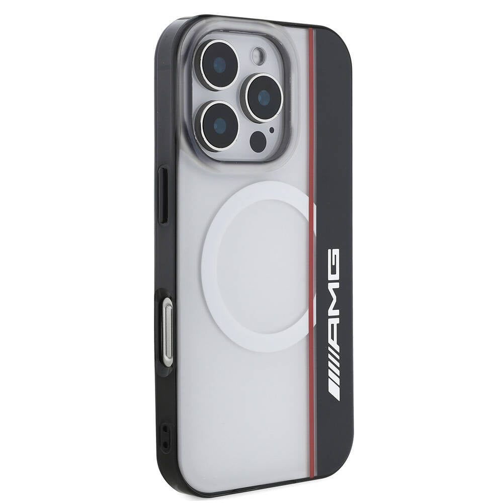 iPhone 16 Pro Max Kılıf AMG Orjinal Lisanslı Magsafe Şarj Özellikli IML Baskı Logolu Çift Katmanlı Bow Lines Kılıf Beyaz