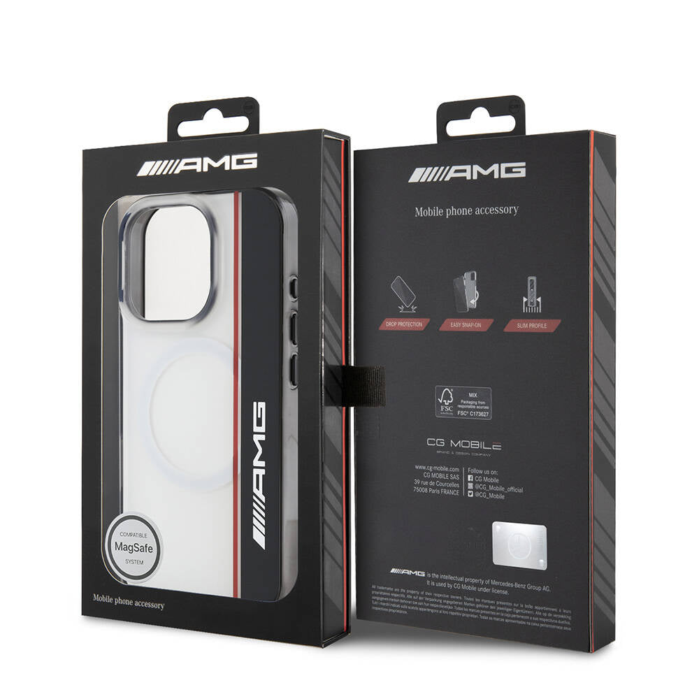 iPhone 16 Pro Max Kılıf AMG Orjinal Lisanslı Magsafe Şarj Özellikli IML Baskı Logolu Çift Katmanlı Bow Lines Kılıf Beyaz