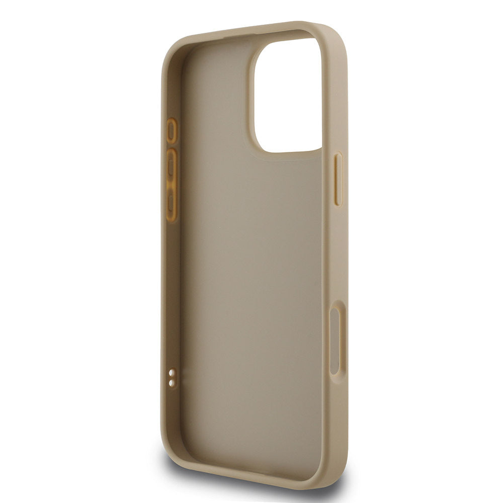 iPhone 16 Pro Max Kılıf DKNY Orjinal Lisanslı Kapitone Tasarımlı Metal Logolu Deri Kılıf Bej