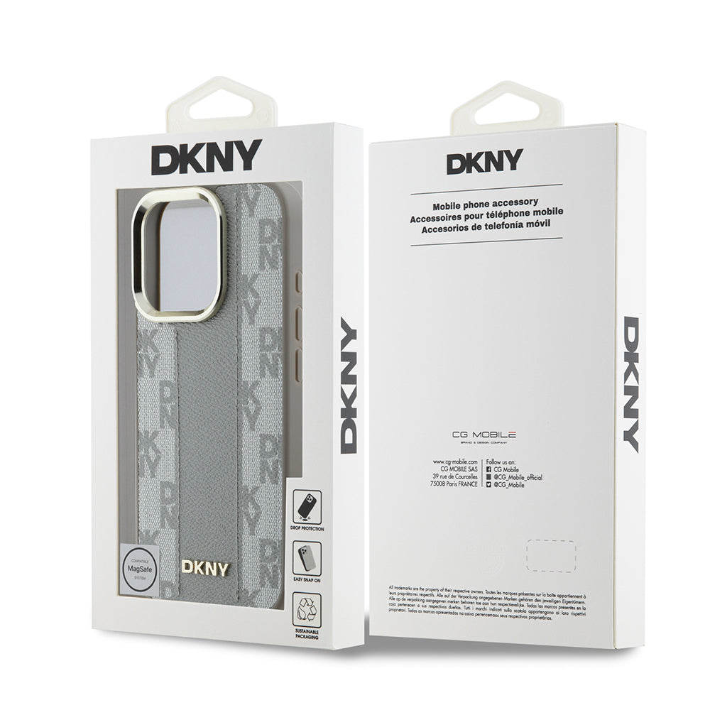 iPhone 16 Pro Max Kılıf DKNY Orjinal Lisanslı Magsafe Şarj Özellikli 3D Yazılı Checkered Pattern Kılıf Bej