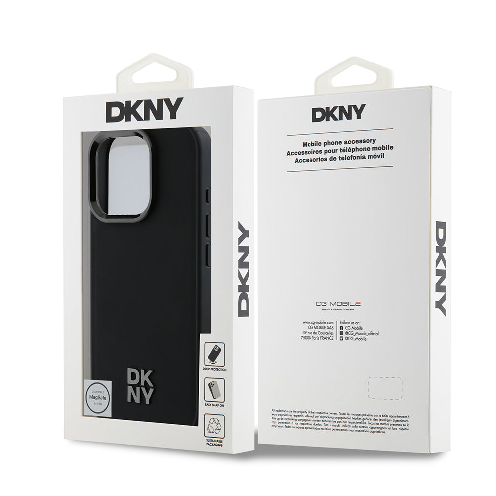 iPhone 16 Pro Max Kılıf DKNY Orjinal Lisanslı Magsafe Şarj Özellikli Metal Logolu PU Deri Plain Kılıf Siyah