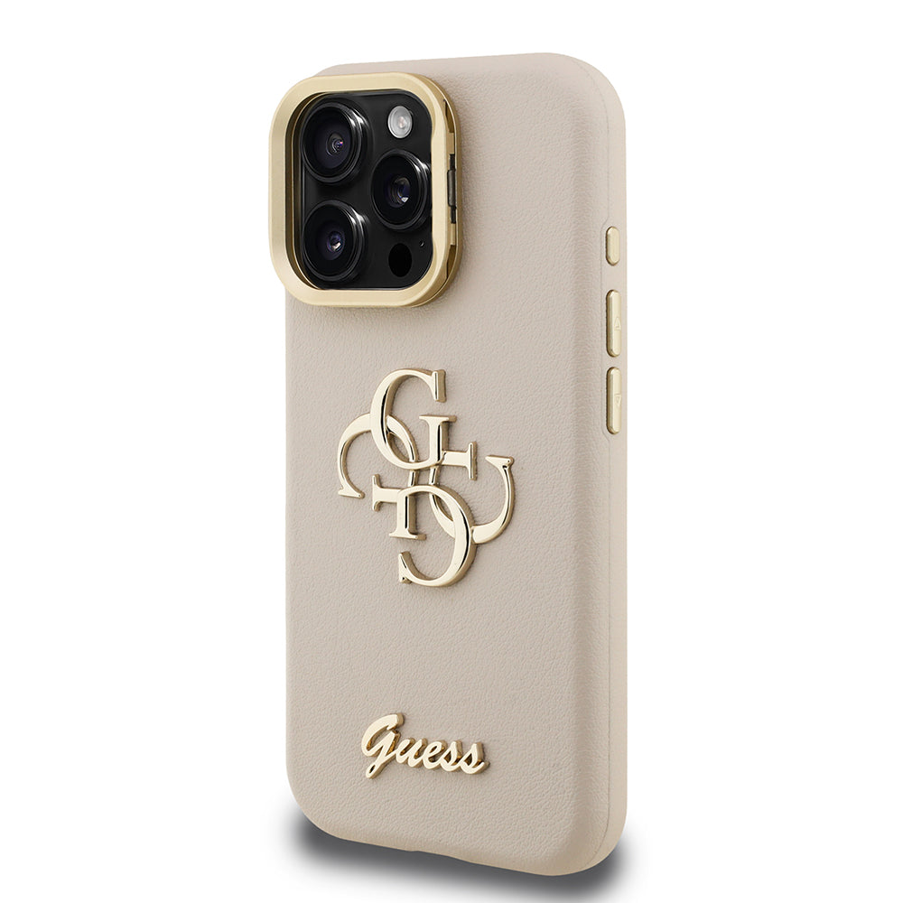 Apple iPhone 16 Pro Max Kılıf Guess Orjinal Lisanslı Grained Yazı Logolu Kamera Standlı Kapak Pembe