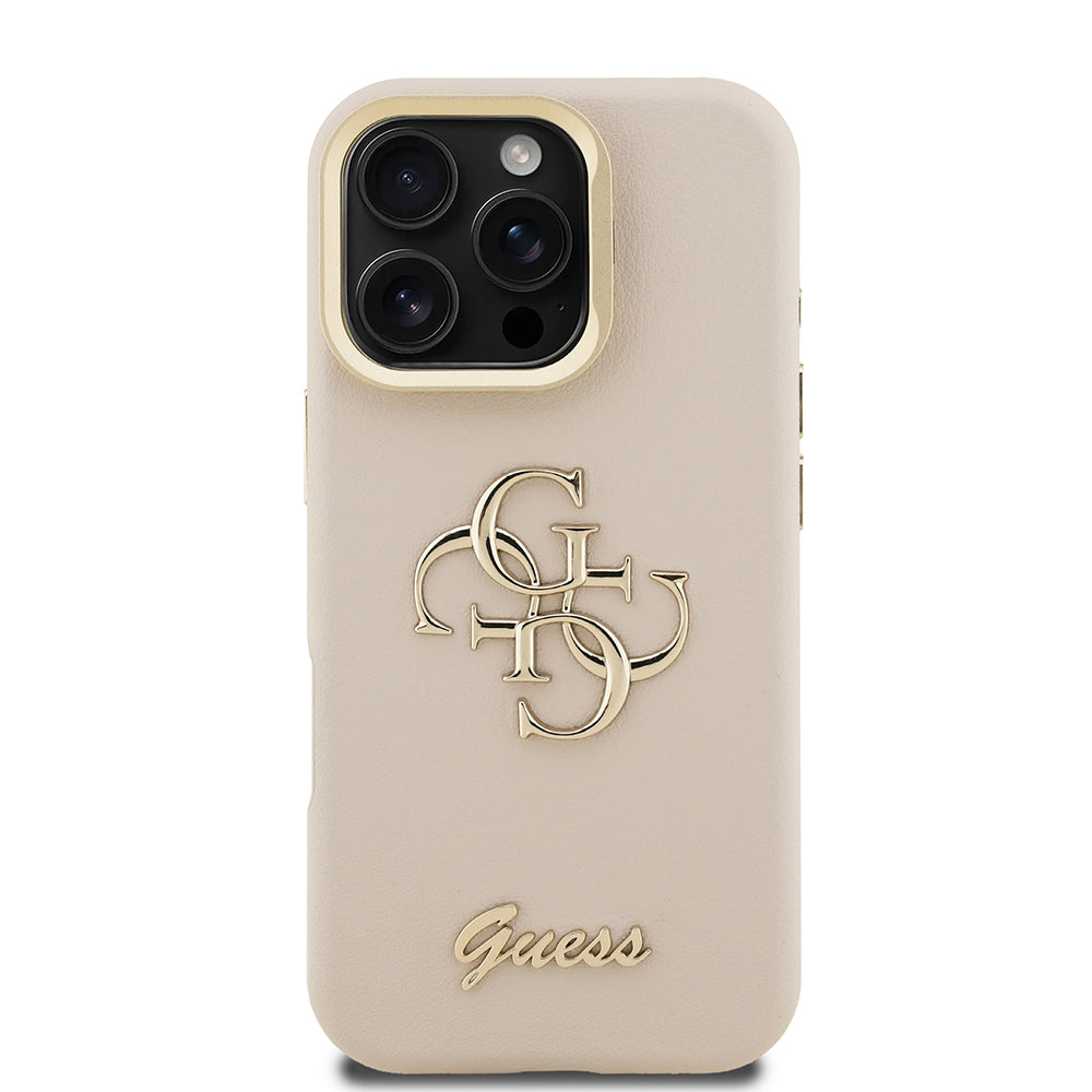 Apple iPhone 16 Pro Max Kılıf Guess Orjinal Lisanslı Grained Yazı Logolu Kamera Standlı Kapak Pembe