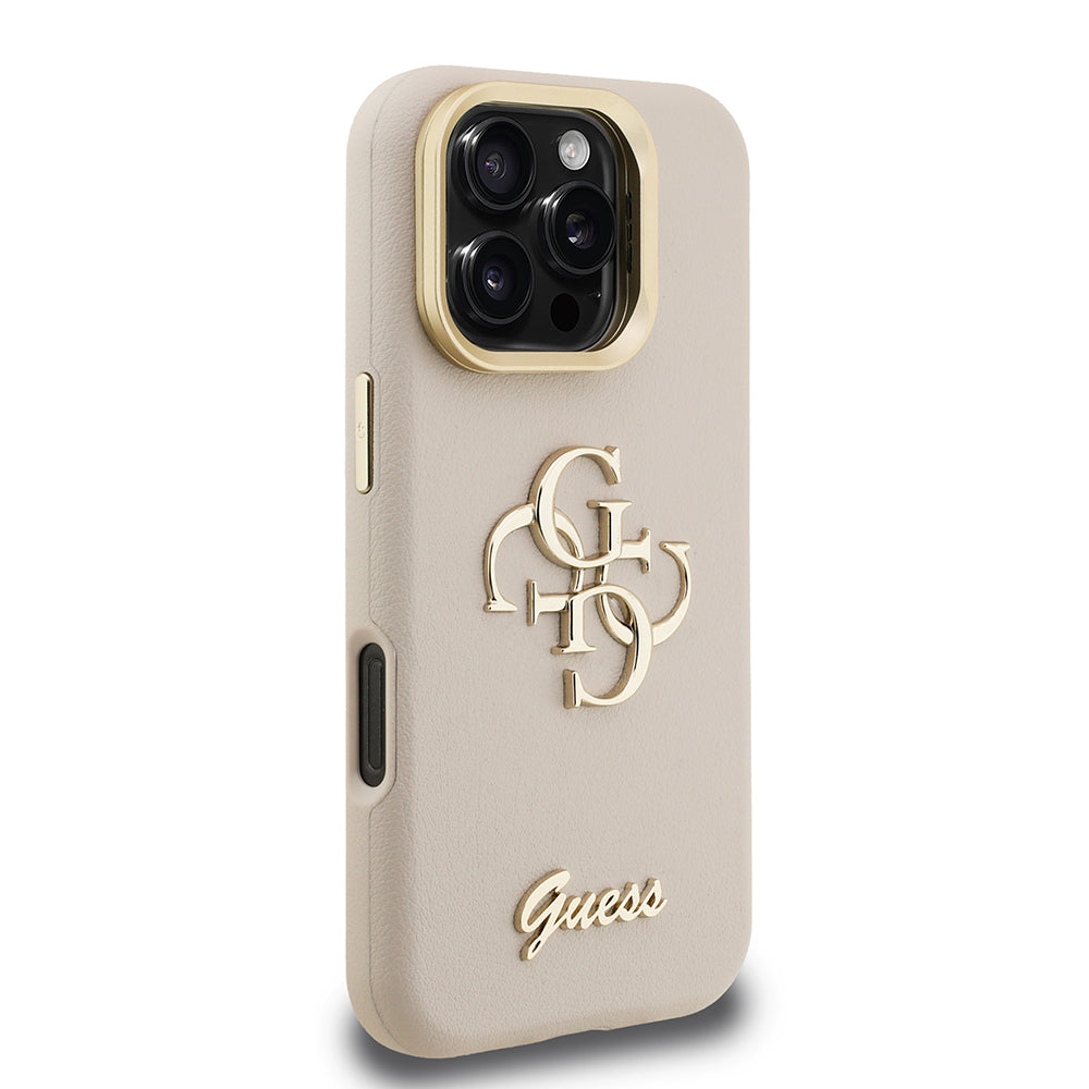 Apple iPhone 16 Pro Max Kılıf Guess Orjinal Lisanslı Grained Yazı Logolu Kamera Standlı Kapak Pembe