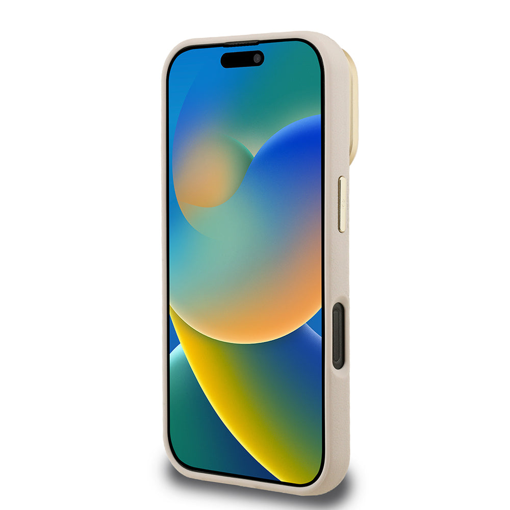 Apple iPhone 16 Pro Max Kılıf Guess Orjinal Lisanslı Grained Yazı Logolu Kamera Standlı Kapak Pembe