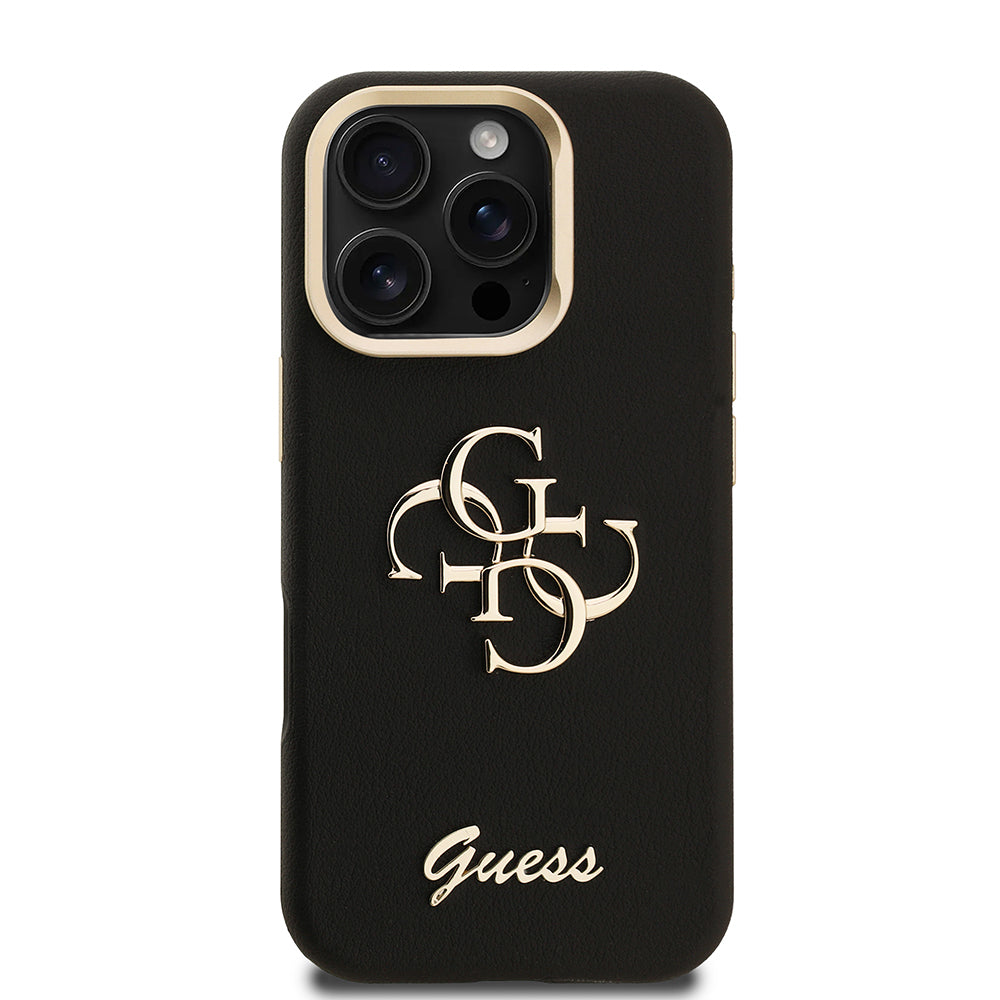 Apple iPhone 16 Pro Max Kılıf Guess Orjinal Lisanslı Grained Yazı Logolu Kamera Standlı Kapak Bej